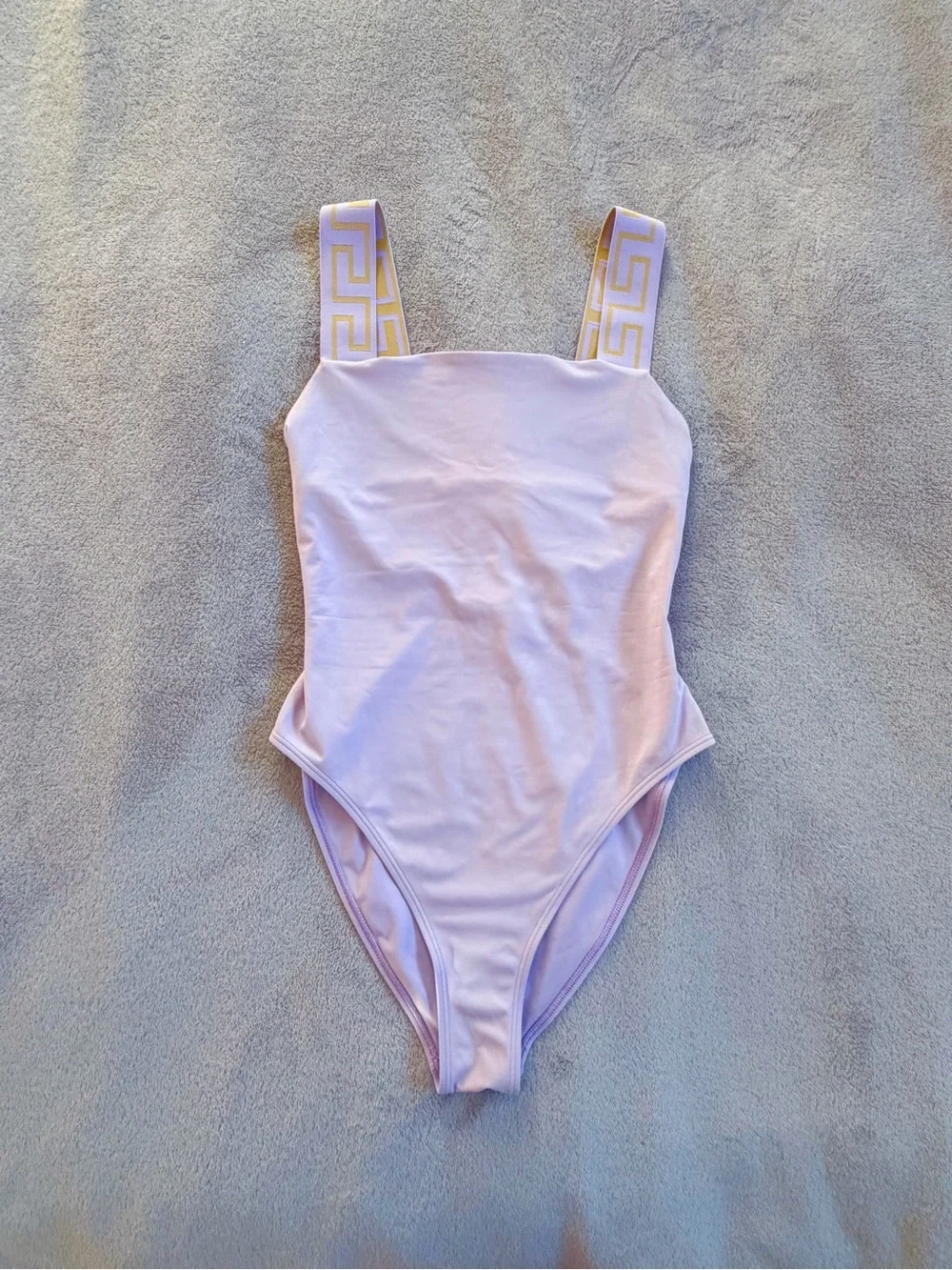 Versace Lavender Lilac One-Piece Swimsuit with Gold Trim Straps Size 4 M